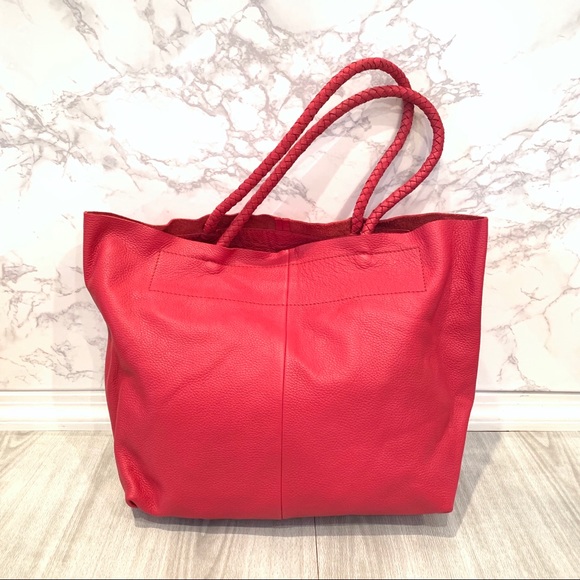 Maje Sun Pebbled Leather Tote in Framboise - Picture 1 of 3